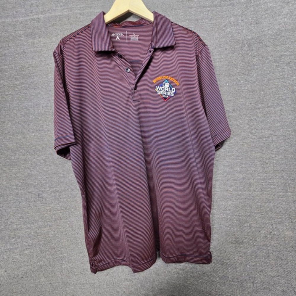 Antigua Houston Astros 2019 World Series Polo Shirt Men Large Navy Orange Stripe